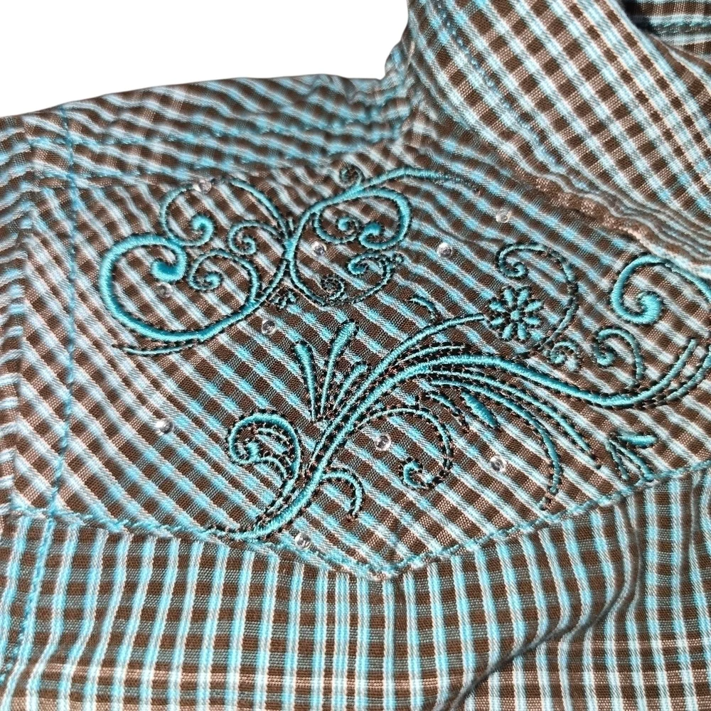 Cowgirl Hardware Plaid Embroided Long Sleeve Jewel Snap Front Shirt Size 3T